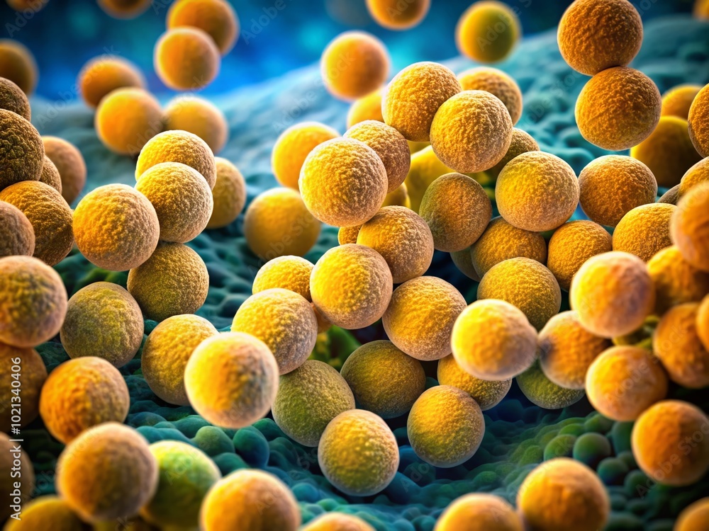 Aufkleber detailed microscope image of staphylococcus aureus bacteria under high magnification for research us