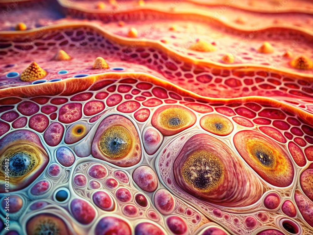 Aufkleber detailed microscope view of human skin texture highlighting cellular structures and patterns