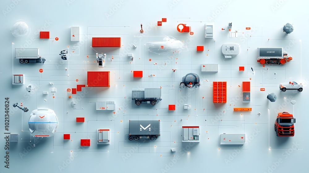 Poster visionary futuristic logistics and transportation network showcasing advanced robotics autonomous ve