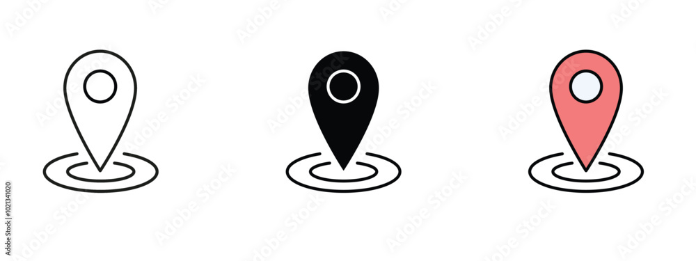 Aufkleber three different colored location pin icon silhouette and editable color in unexpanded vector form, a