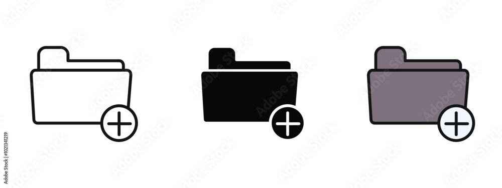 Poster create folder icon, create new folder icon in silhouette, outline, and editable color in unexpanded 