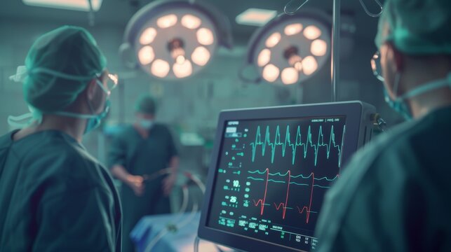 Medical Professionals in an Operating Room with Heart Rate Monitor