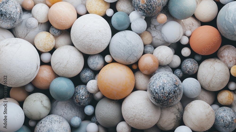 Aufkleber an arrangement of colorful spheres in varying sizes and textures, creating an abstract art piece on 