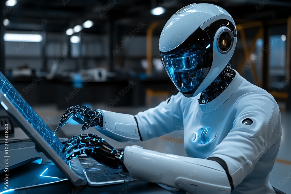 Poster A scientist working with advanced robotic tools in a futuristic laboratory, conducting experiments remotely, symbolizing the role of automation in tomorrowâ€™s research-driven workforce