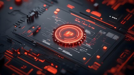 Obraz premium Mesmerizing futuristic technology background with sleek minimalist and vibrant HUD and GUI elements seamlessly integrated