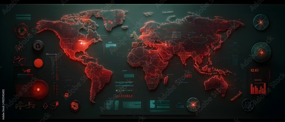 Poster futuristic ai powered global logistics system with sprawling world map data visualization of interna