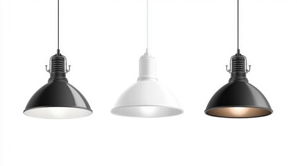 Set of modern black and white hanging light fixtures isolated on a white background ideal for interior and architectural projects. Generative AI
