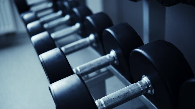 Dumbbells For Training And Bodybuilding In The Gym, Close Up