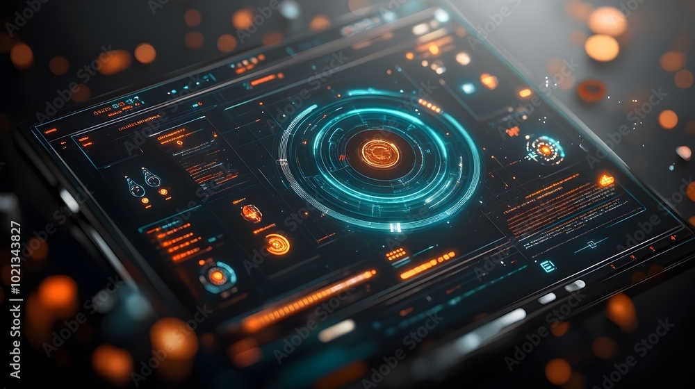 Poster a visually stunning futuristic user interface featuring a sleek hud and gui design with detailed dig