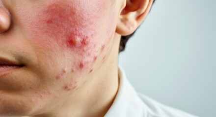 Close-up Portrait of Adult with Acne and Skin Redness