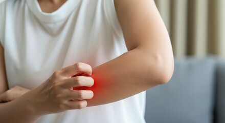 Woman Experiencing Itchy Arm Rash: Health Concern Concept