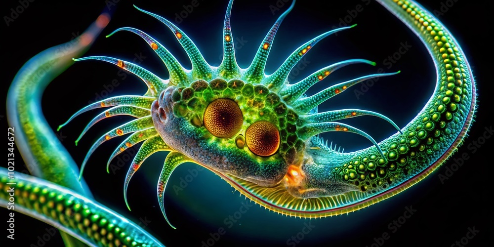 Aufkleber detailed view of hydra under microscope showcasing its unique structure and intricate features in sc
