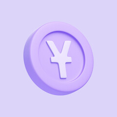 Obraz premium Japanese yen currency symbol in pastel purple, placed within a circular design on a matching background. 3D icon, sign and symbol. 3D render illustration
