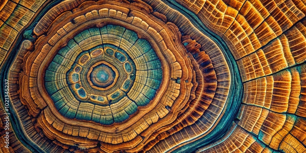 Aufkleber detailed view of wood structure under microscope showing unique patterns and textures in high resolu