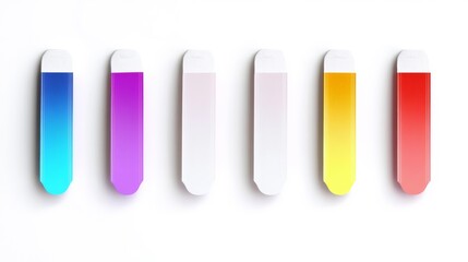 Realistic test strips for medical analysis isolated on a white background showing various gradient colors.. Generative AI