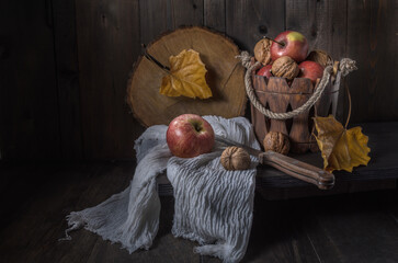 Ripe autumn apples and other fruits