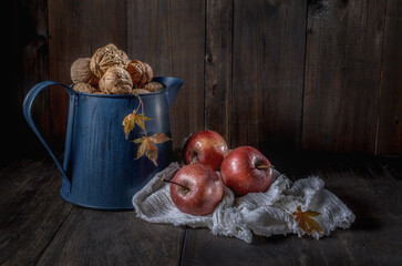 Ripe autumn apples and other fruits