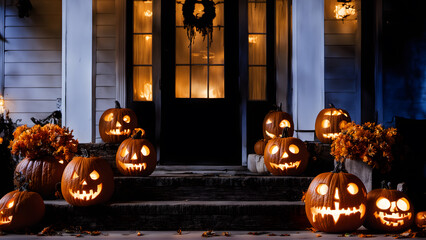 Obraz premium Halloween Candy Bowl on Decorated Doorstep.