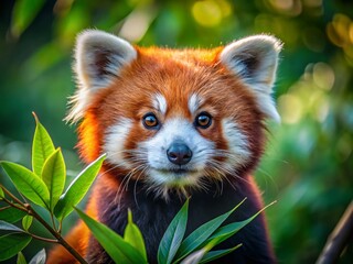 Naklejka premium Discover the Adorable Red Panda Bear in Its Natural Habitat, Showcasing Its Unique Features and Playful Behavior