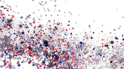 Festive background with confetti in the shape of stars in the color of the American flag. US independence day.