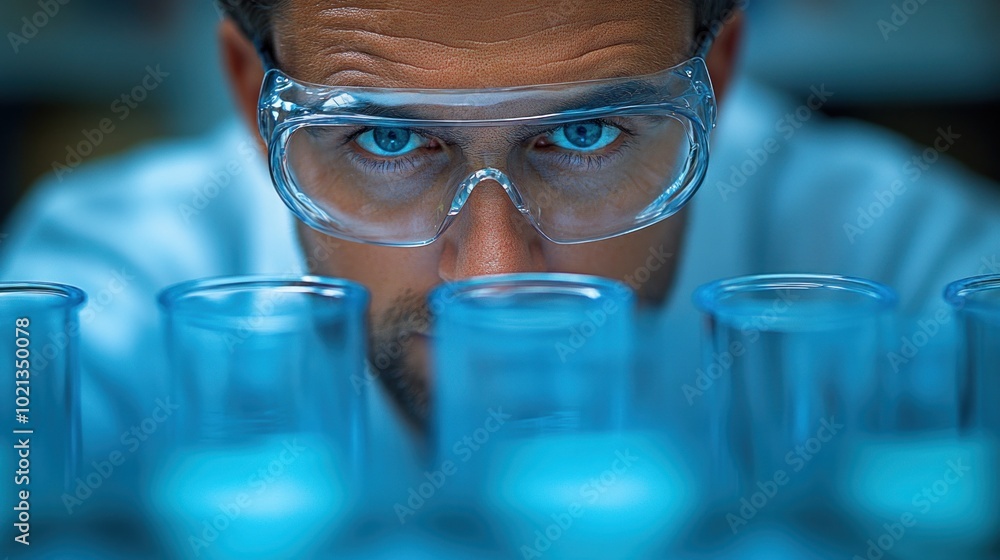 Poster scientist conducting an experiment in a laboratory, illustrating the research and discovery process 