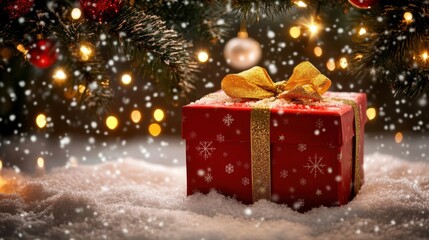 Beautifully Wrapped Present Under Christmas Tree
