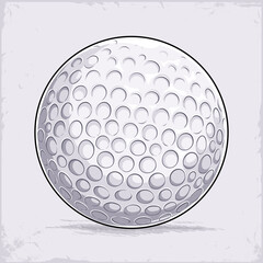 Hand drawn white sport dimpled golf ball ready to swing in the air isolated on white background