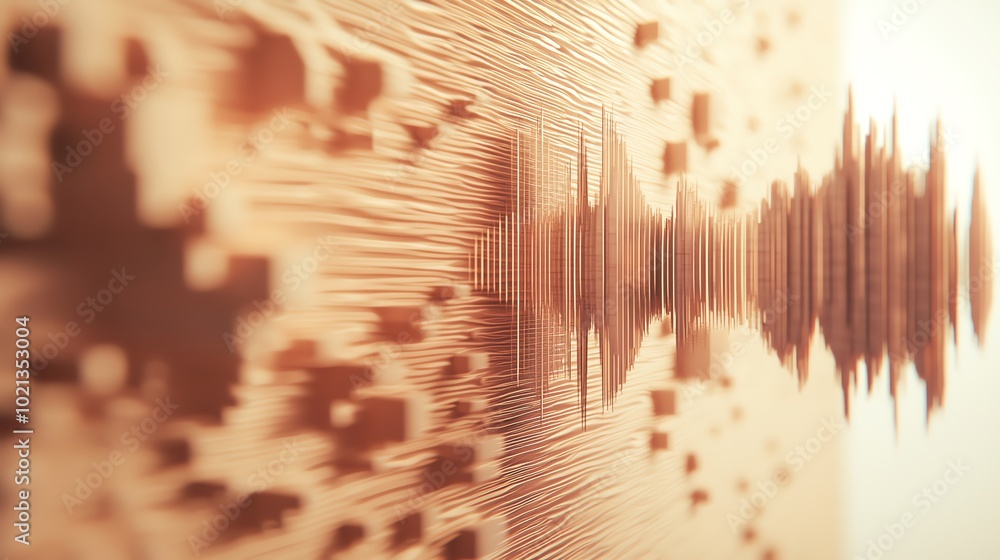 Poster abstract close-up of a sound wave pattern, showcasing intricate details and textures in a warm color