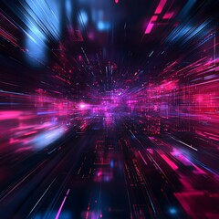 Obraz premium A vibrant digital landscape representing speed and technology, with bright colors and abstract patterns.