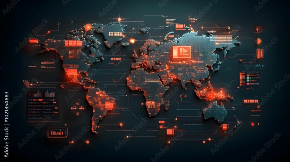 Aufkleber detailed global logistics map tracking supply chain and container ship movements with advanced techn