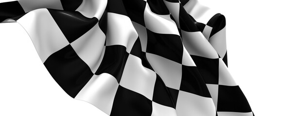 The checkered flag waves signifying victory and the thrill of the finish line