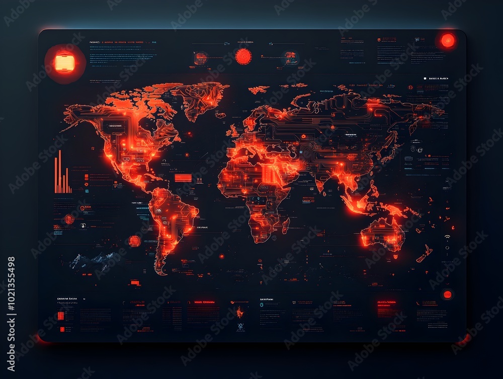 Poster expansive data driven world map highlighting the streamlined international delivery and trade networ