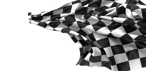 The checkered flag waves signifying victory and the thrill of the finish line