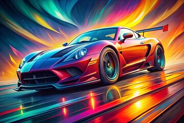 Dynamic Race Car Drawing in Bold Colors Showcasing Speed, Power, and Automotive Design Elements