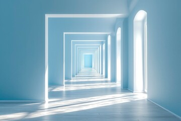 A Light-Filled Hallway with White Walls and Wooden Floors