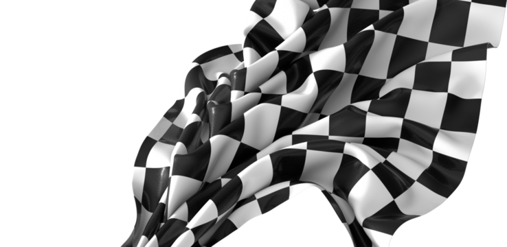 The checkered flag waves signifying victory and the thrill of the finish line