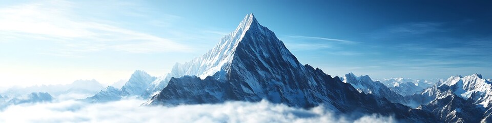 Obraz premium A cool, icy mountain peak with a clear sky and space for text 
