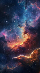 Obraz premium A beautiful nebula background for a mobile phone, featuring a cosmic scene with numerous stars and outlines of other dimensions.
