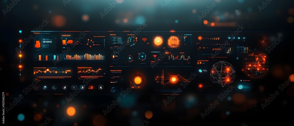 Poster stunning hud interface design featuring floating polygonal shapes abstract glowing wireframes and dy