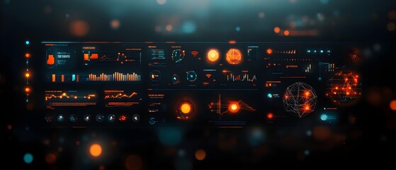 Stunning HUD interface design featuring floating polygonal shapes abstract glowing wireframes and dynamic visual elements against a sleek high tech background  This futuristic