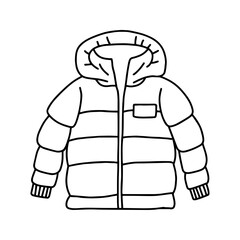 Winter down jacket in doodle style. Vector