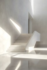 Fototapeta premium Modern Minimalist Staircase Design in White and Cream Colors