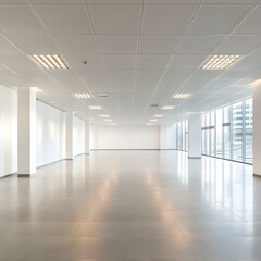 Obraz premium Empty Modern Office Space with White Walls and Floor to Ceiling Windows