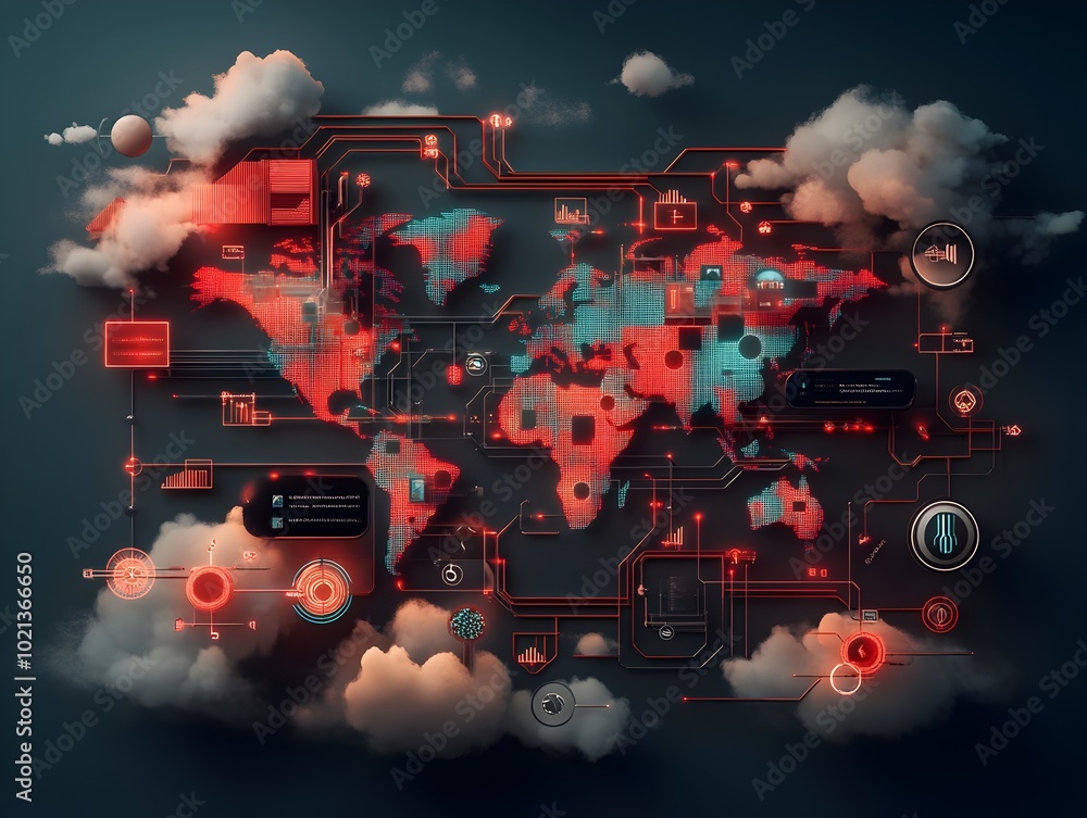 Poster intelligence powered global trade and logistics visualization interface intricately interconnected d