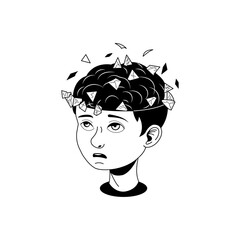 A hand drawn illustration of a depressed boy 