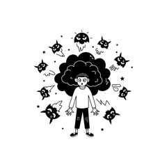 Hand drawn illustration of a person having anxiety attack 