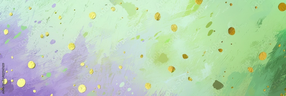 Poster the artwork features a blend of green and purple hues, enhanced by random golden specks, creating an