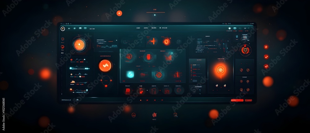 Poster futuristic and sleek user interface design with immersive heads up display and vivid game developmen