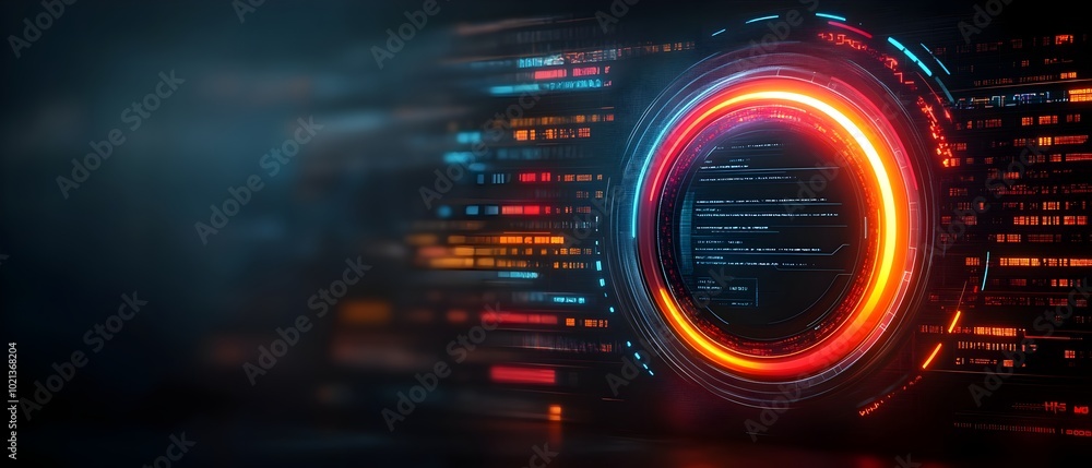Poster sleek and futuristic user interface design featuring a vivid neon infused heads up display for an im