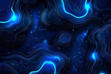 Obraz premium Abstract Blue Neon Lines and Glowing Circles on a Dark Background